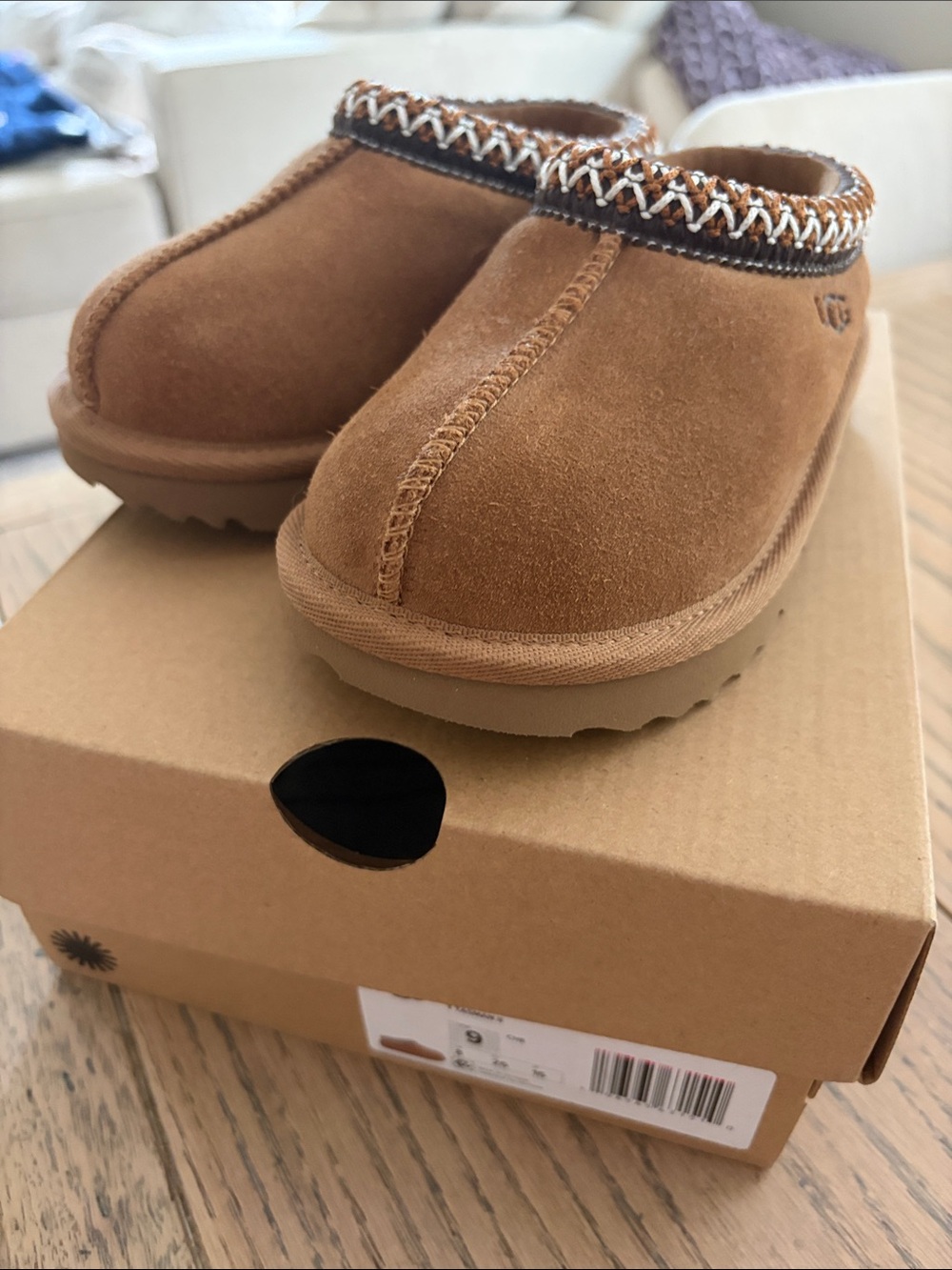 UGG Kids Chestnut Suede Slip-On Clogs with Braided Trim